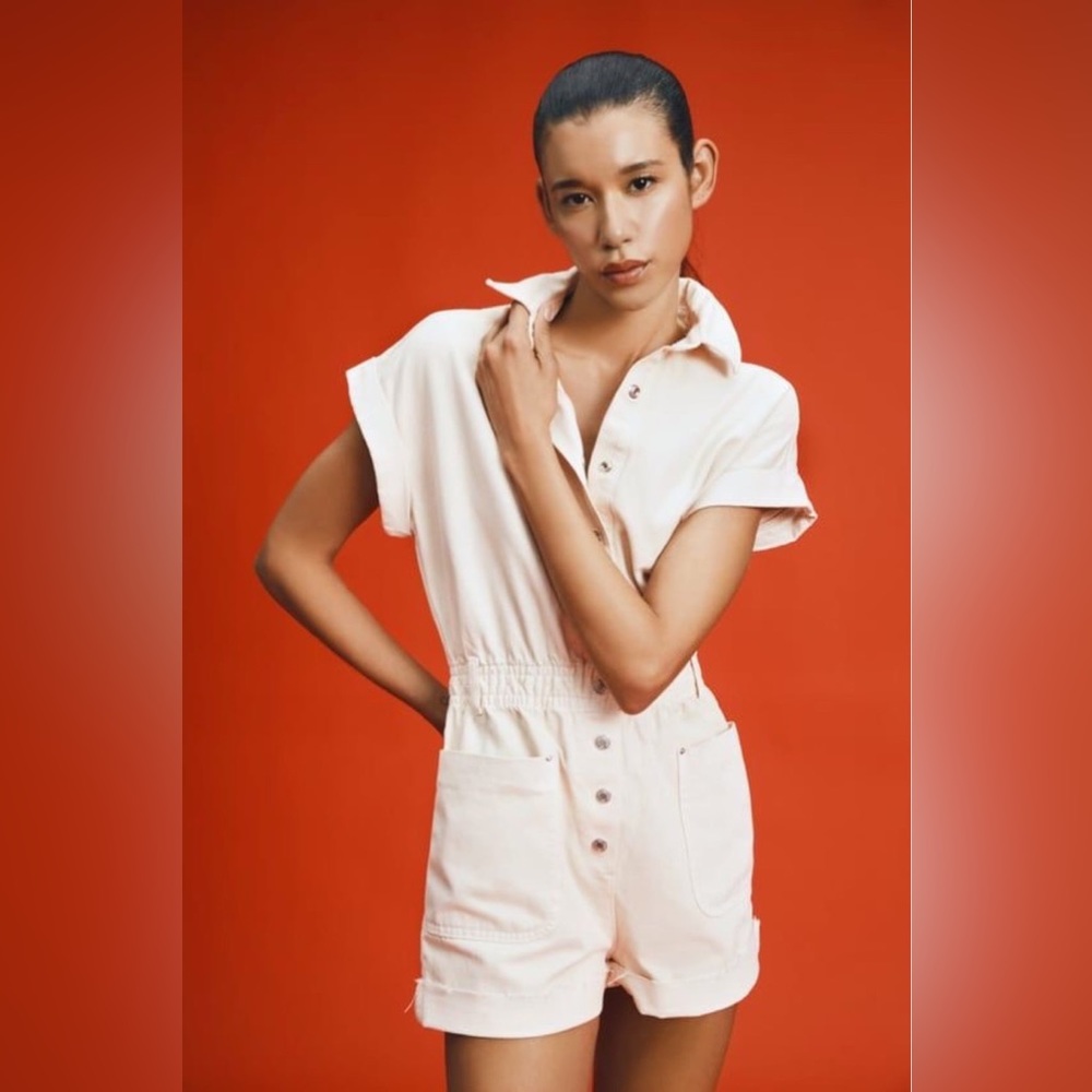 NWT Zara White Denim Short Boiler Jumpsuit S